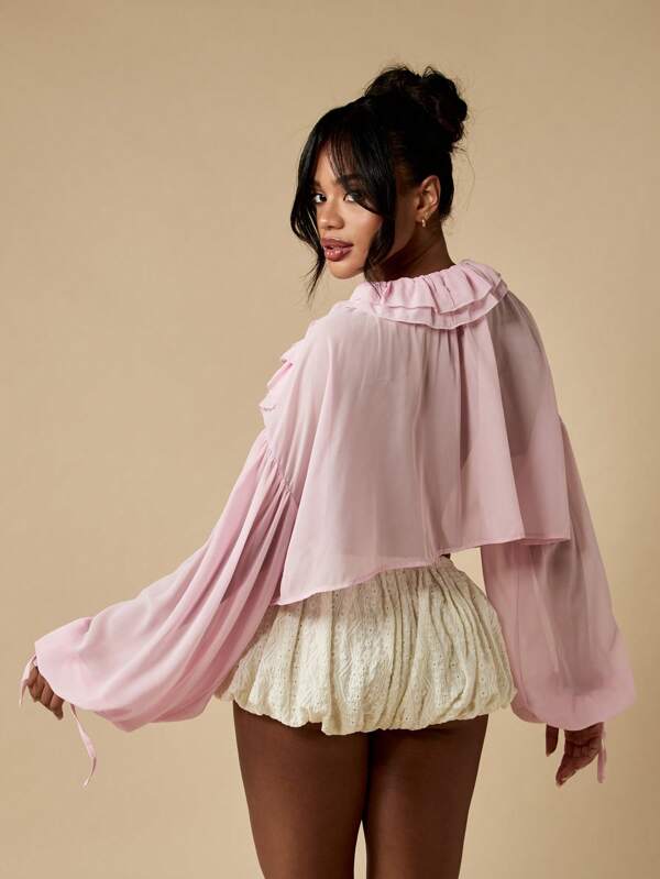 Missguided MISSGUIDED Victorian Style Ruffle Neck Balloon Sleeve Blouse
