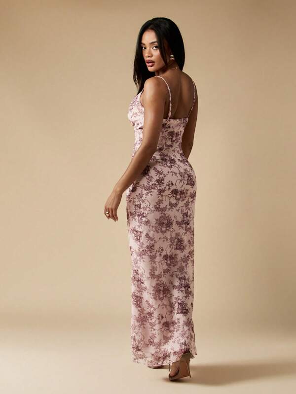 Missguided MISSGUIDED Vintage Inspired Cowl Neck Toile Print Women Maxi Dress