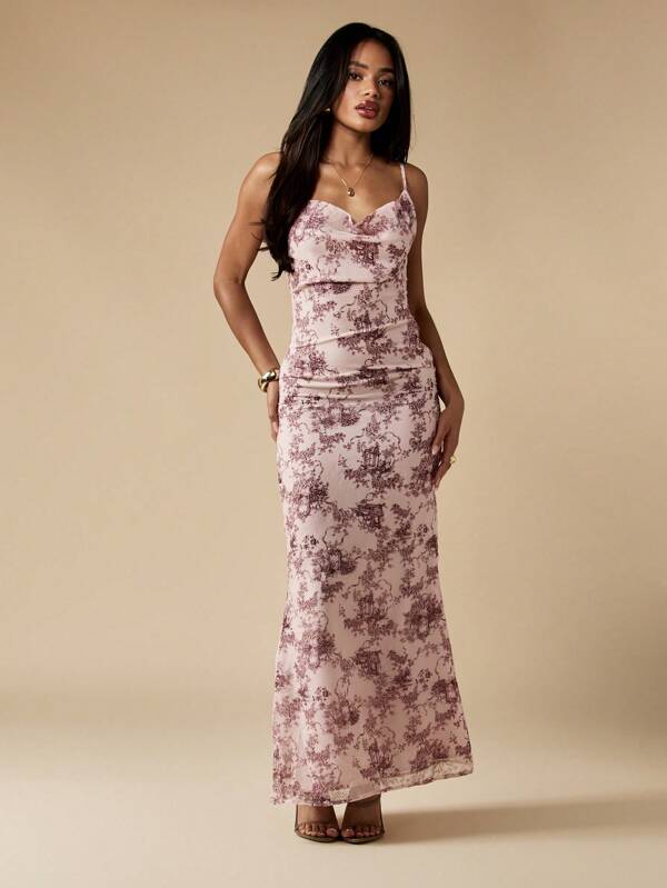 missguided MISSGUIDED Vintage Inspired Cowl Neck Toile Print Women Maxi Dress