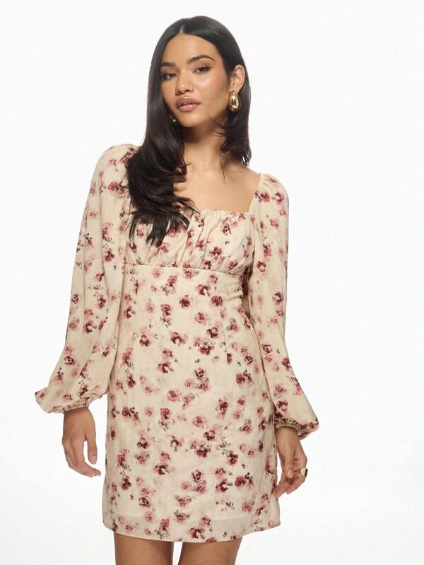 missguided MISSGUIDED Vintage-Inspired Milkmaid Mini Dress With Balloon Sleeves