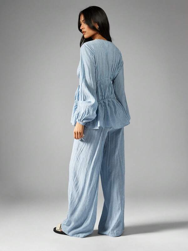 Missguided MISSGUIDED Vintage Inspired Ruffle Waist Wide Leg Palazzo Two Piece