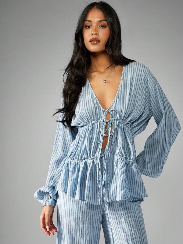 Missguided MISSGUIDED Vintage Inspired Ruffle Waist Wide Leg Palazzo Two Piece