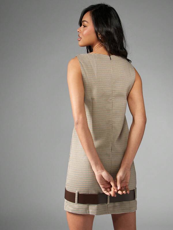 Missguided MISSGUIDED Vintage Inspired Square Neck Mini Dress Tweed Houndstooth Pattern