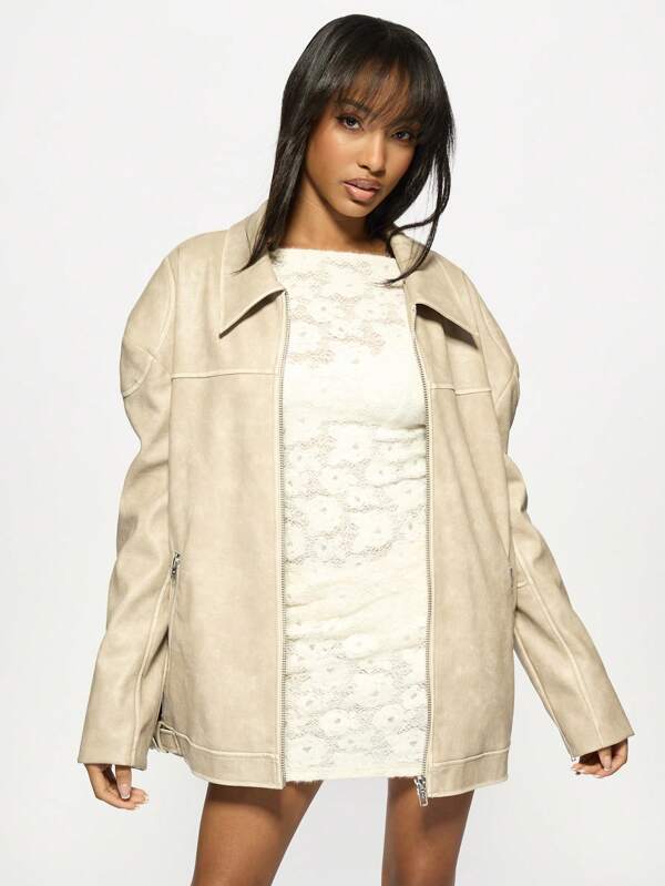 Missguided MISSGUIDED Vintage Oversized PU Leather Biker Jackets