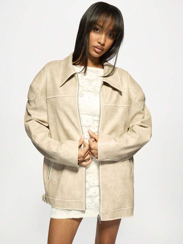 missguided MISSGUIDED Vintage Oversized PU Leather Biker Jackets