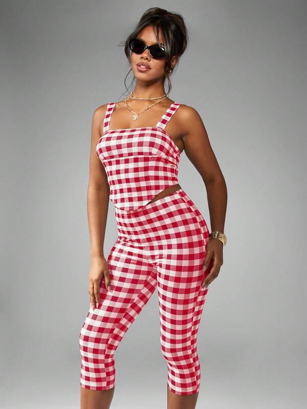 Missguided MISSGUIDED Vintage Style Gingham Capri Two Piece Outfit