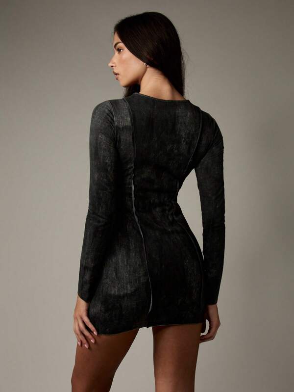Missguided MISSGUIDED Vintage Suede Effect Long Sleeve Bodycon Mini Dress