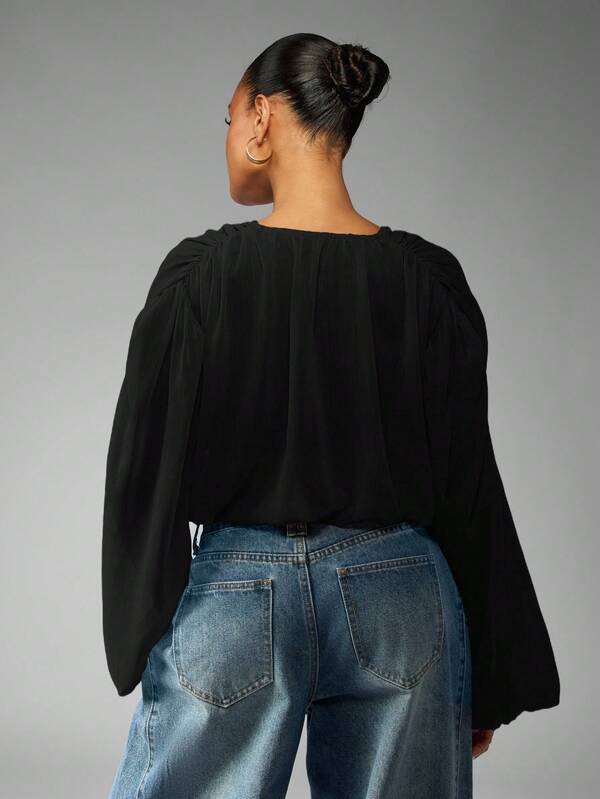 Missguided MISSGUIDED Voluminous Wrap Front Blouse With Balloon Sleeves