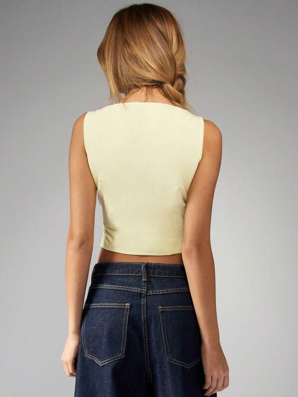 Missguided MISSGUIDED Waistcoat Style Cropped Button Front Tank Top