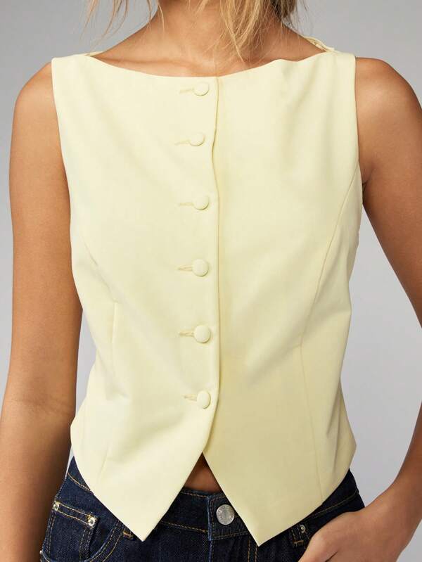 Missguided MISSGUIDED Waistcoat Style Cropped Button Front Tank Top