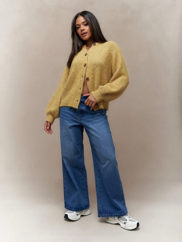 Missguided MISSGUIDED Warm Woollen Round Collar Button Through Balloon Sleeves Cardigan