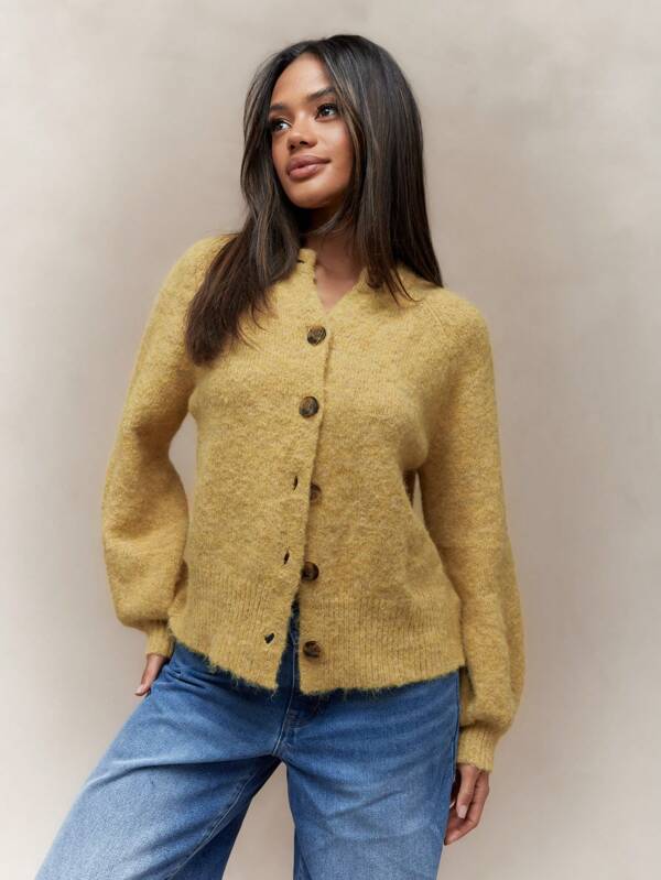 missguided MISSGUIDED Warm Woollen Round Collar Button Through Balloon Sleeves Cardigan