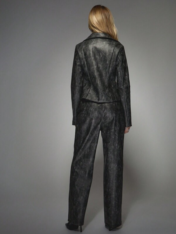 Missguided MISSGUIDED Washed Faux Leather Knot Detail Jacket Top And Wide Leg Pants Two Piece Co Ord Set