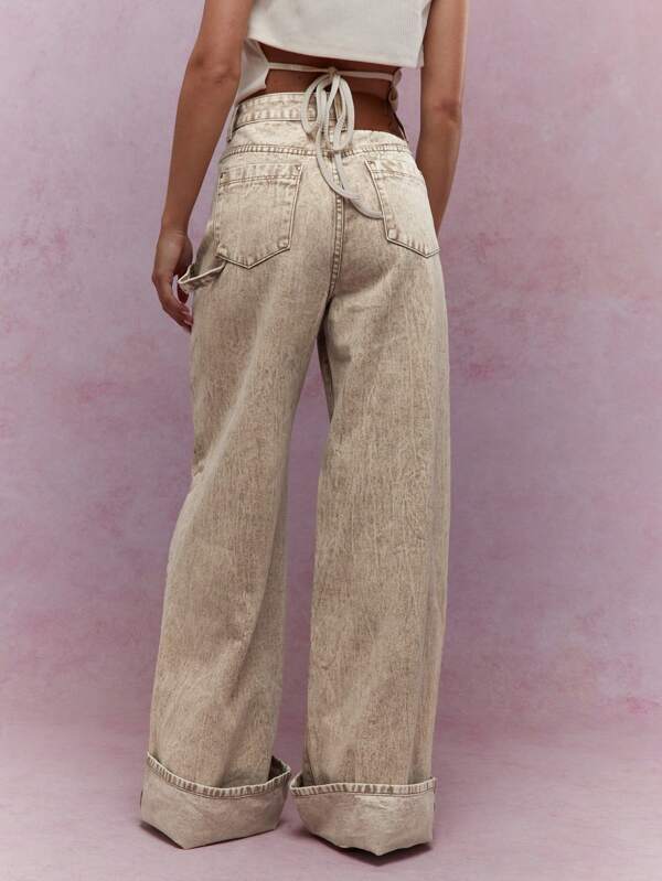 Missguided MISSGUIDED Washed Folded Hem Straight Leg Jeans