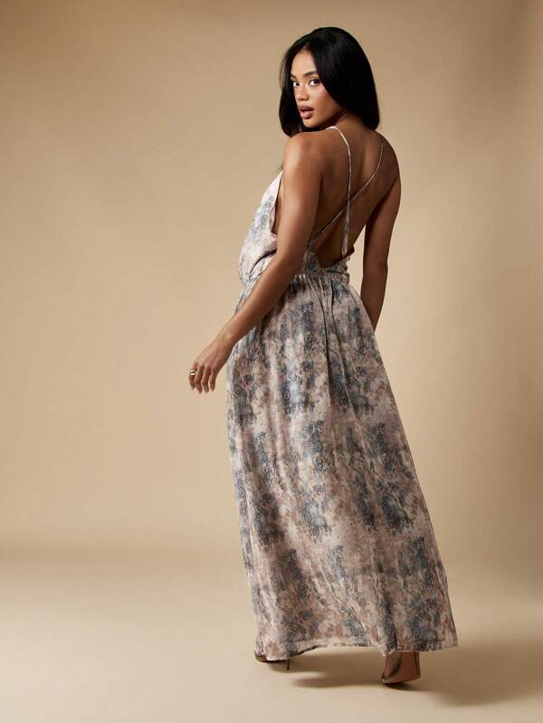 Missguided MISSGUIDED Watercolor Print Chiffon Maxi Dress With Ruffles