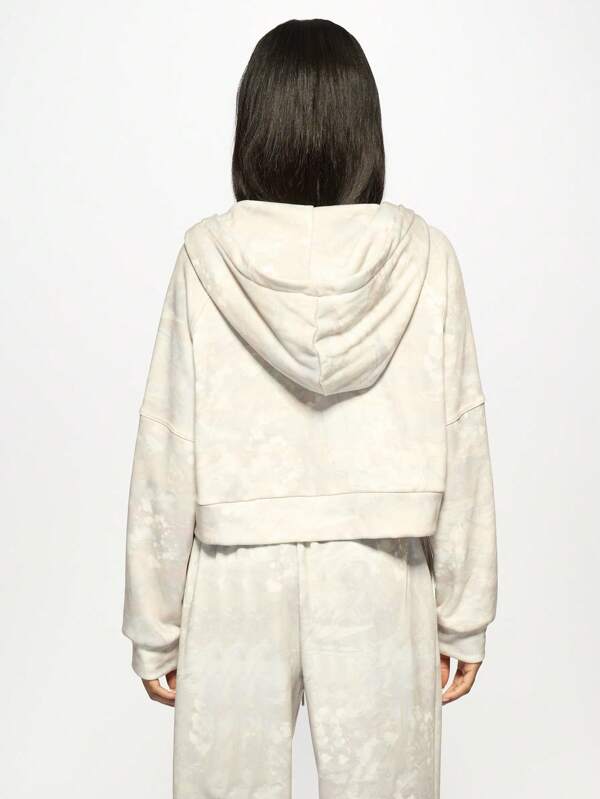 Missguided MISSGUIDED Watercolor Tie-Dye Zip-Up Cropped Drawstring Hoodie Sweatshirt