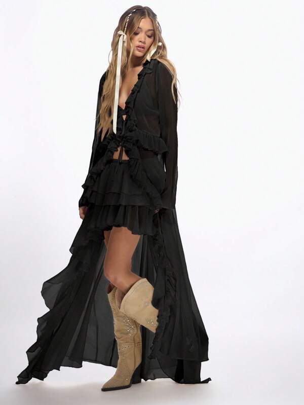 Missguided MISSGUIDED Waterfall High Low Maxi Asymmetrical Skirt