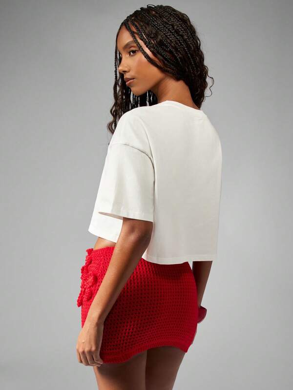 Missguided MISSGUIDED Watermelon Embroidered Crop Loose Fit T-Shirt