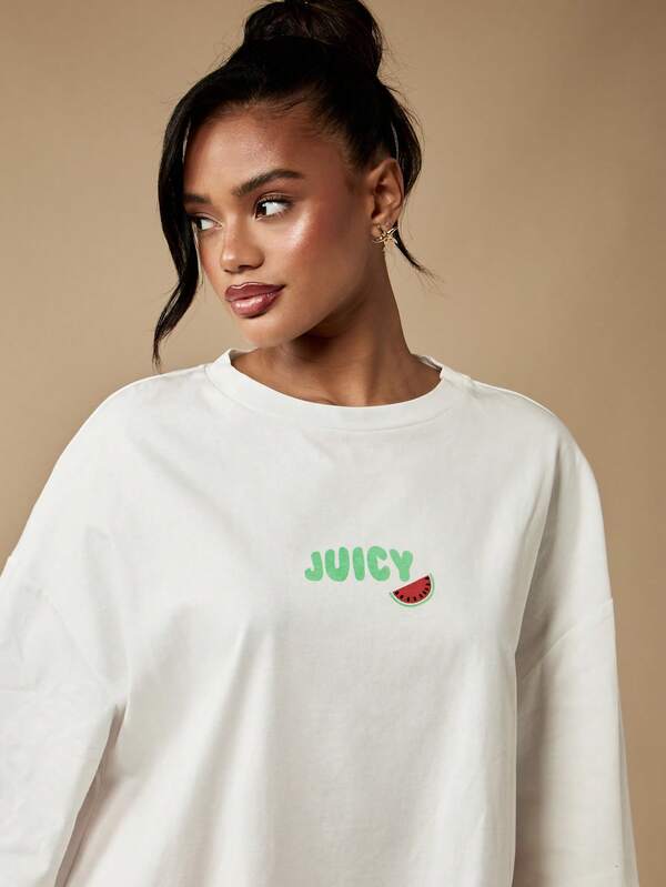 Missguided MISSGUIDED Watermelon Print Loose Fit Short Sleeve T-Shirt