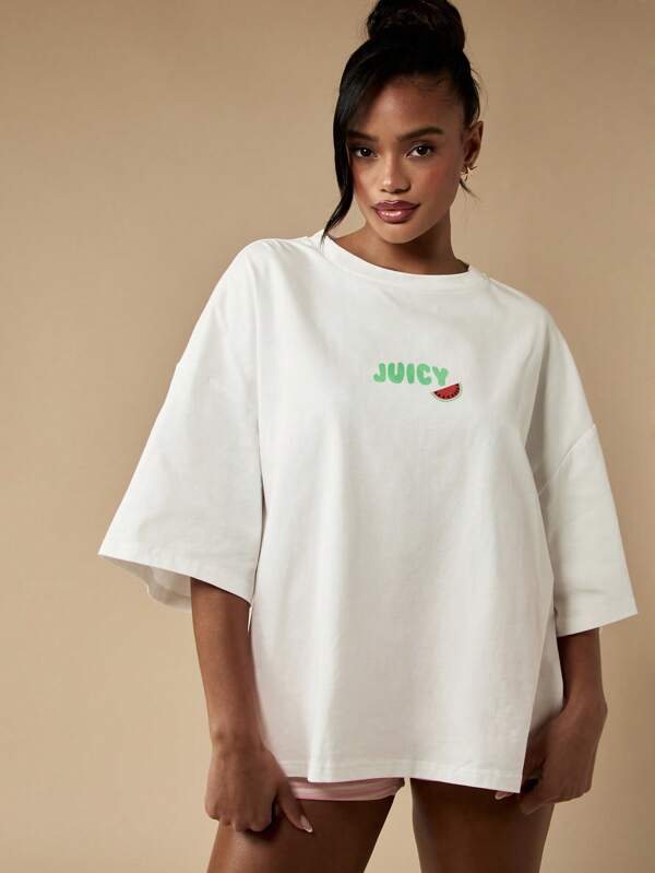missguided MISSGUIDED Watermelon Print Loose Fit Short Sleeve T-Shirt
