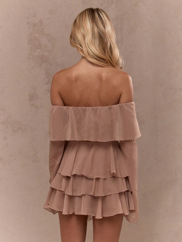 Missguided MISSGUIDED Western Flared Long Sleeves Ruffle Detail Bardot Crop Top
