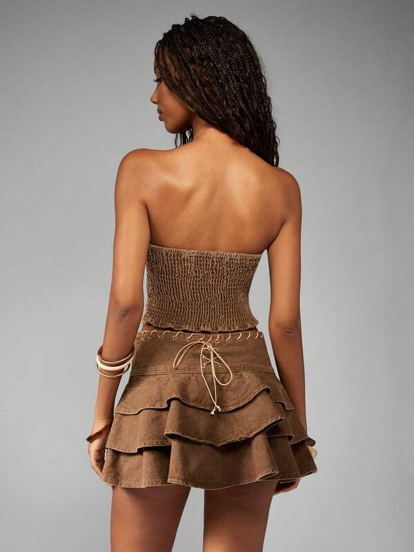 Missguided MISSGUIDED Western Inspired Lace Up Tiered Ruffle Prairie Co-Ord Set