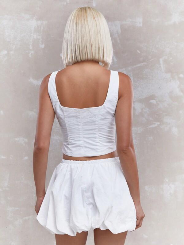 Missguided MISSGUIDED White Corset Tank Top And Bubble Hem Mini Skirt Co-Ord Set