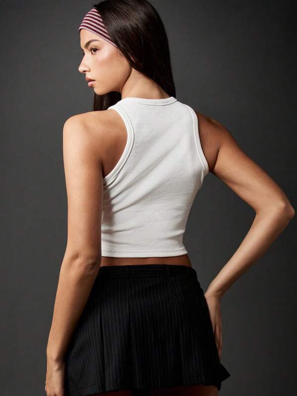 Missguided MISSGUIDED White Cotton Ribbed Crop Tank Top With Varsity Print