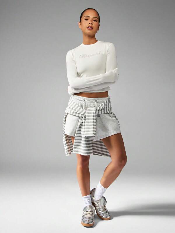 Missguided MISSGUIDED White Fitted Long Sleeve Crop Top With Crystal Logo