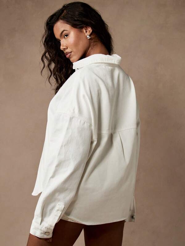 Missguided MISSGUIDED White Oversized Corset Front Lace Up Button Down Distressed Denim Top