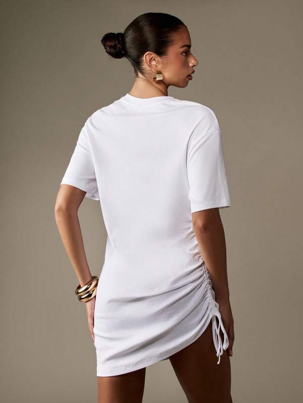 Missguided MISSGUIDED White T-Shirt Dress With Ruched Side Detail