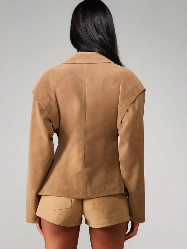 Missguided MISSGUIDED Wide Lapel Suede Blazer With Structured Shoulders