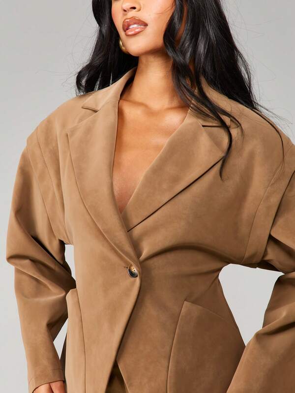 Missguided MISSGUIDED Wide Lapel Suede Blazer With Structured Shoulders