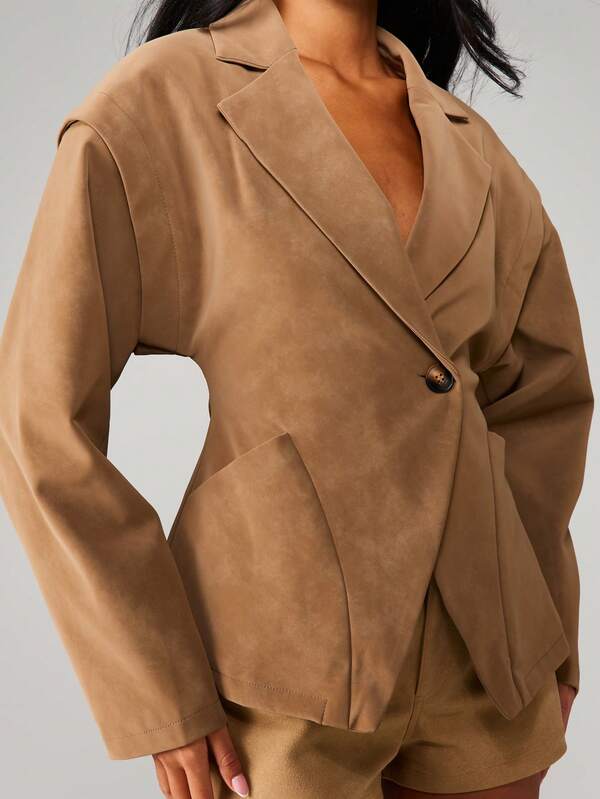 Missguided MISSGUIDED Wide Lapel Suede Blazer With Structured Shoulders