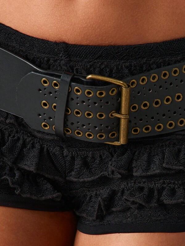Missguided MISSGUIDED Wide Leather Belt With Metal Eyelets And Rustic Buckle