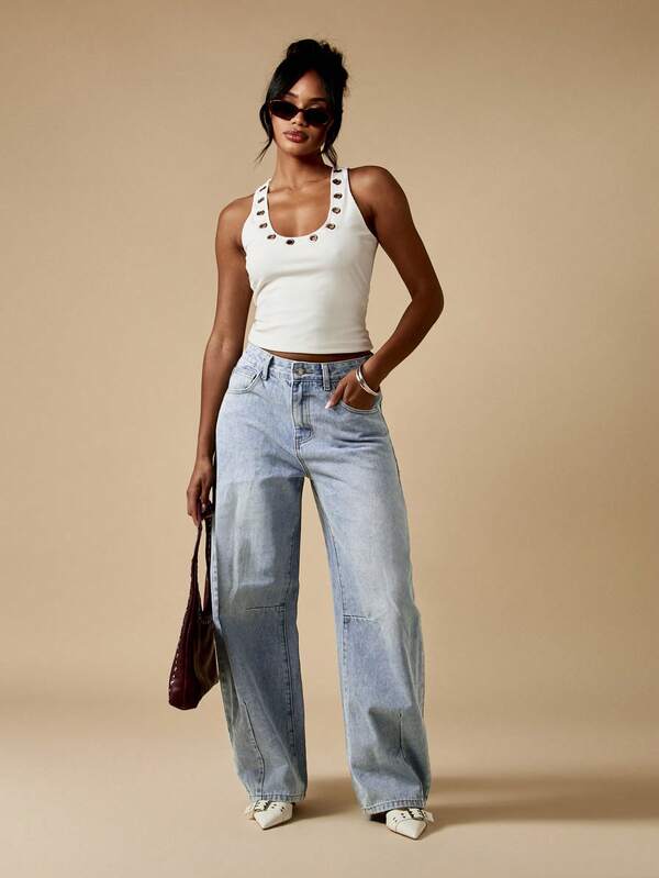 Missguided MISSGUIDED Wide Leg Barrel Cut Denim Jeans With Casual Fit