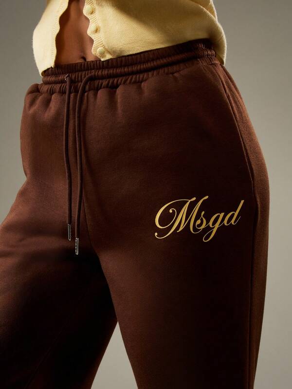 Missguided MISSGUIDED Wide Leg Brown Sweatpants With Embroidered Logo