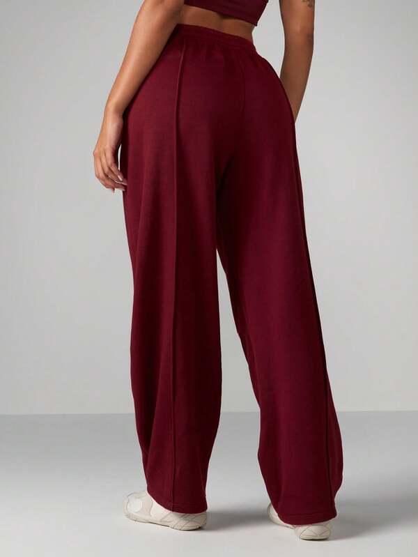 Missguided MISSGUIDED Wide Leg Burgundy Sweatpants With Side Pockets