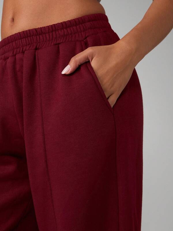 Missguided MISSGUIDED Wide Leg Burgundy Sweatpants With Side Pockets