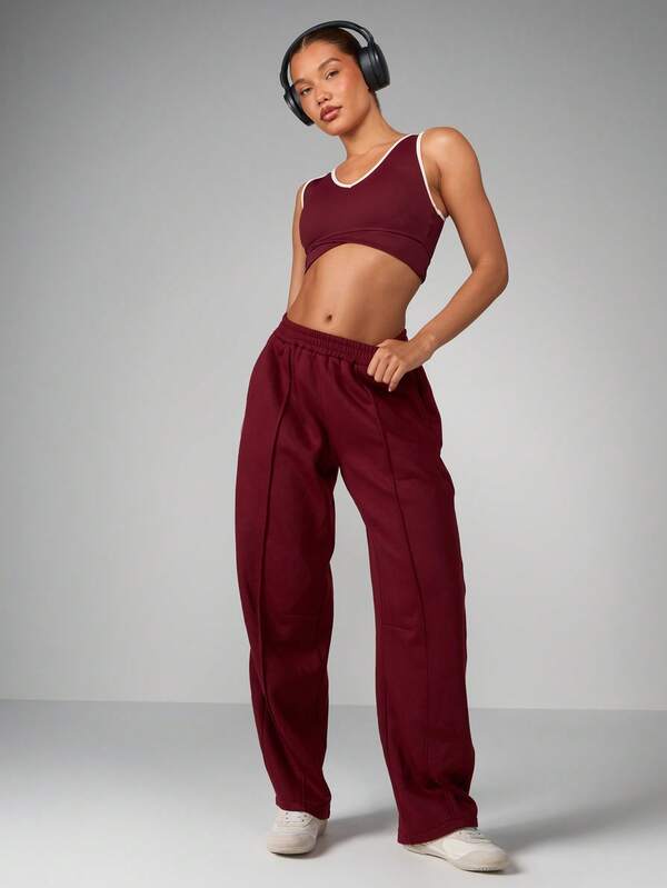 Missguided MISSGUIDED Wide Leg Burgundy Sweatpants With Side Pockets