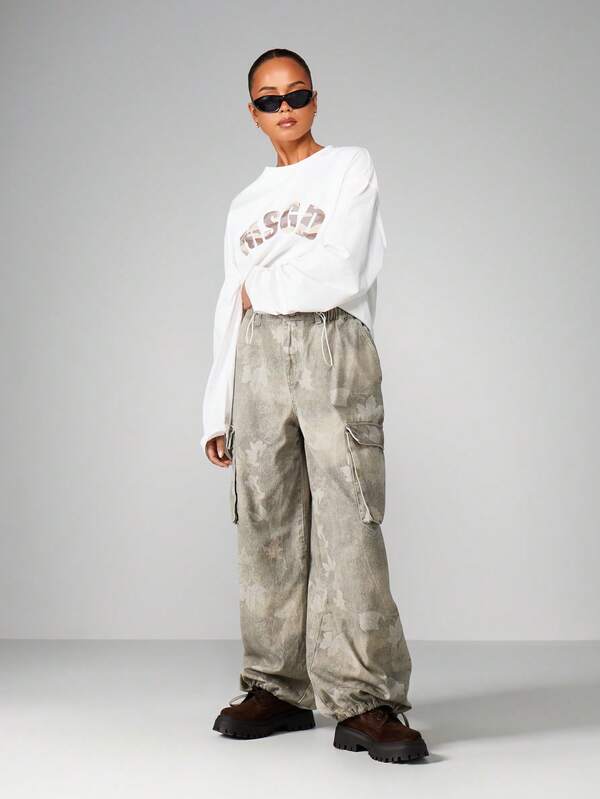 Missguided MISSGUIDED Wide Leg Camouflage Cargo Pants