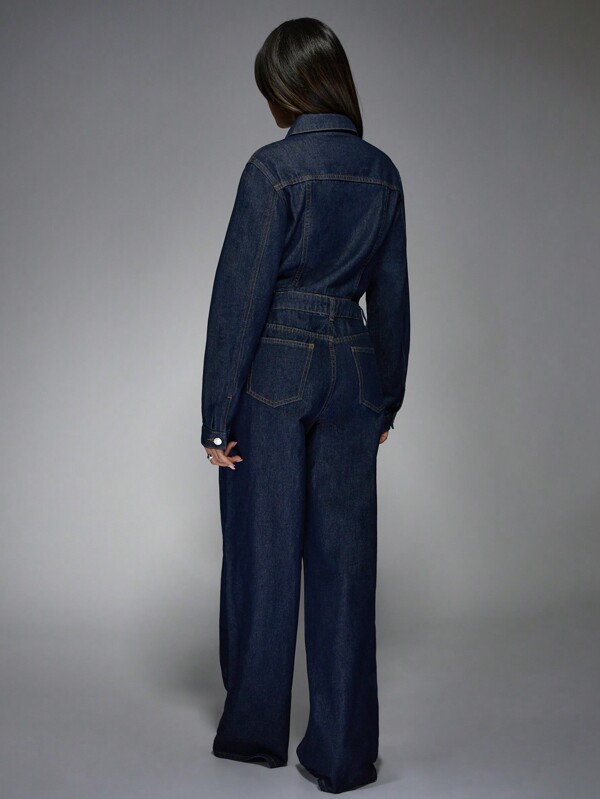 Missguided MISSGUIDED Wide Leg Denim Boiler Jumpsuit With Utility Pockets