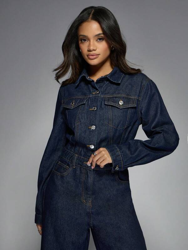 Missguided MISSGUIDED Wide Leg Denim Boiler Jumpsuit With Utility Pockets