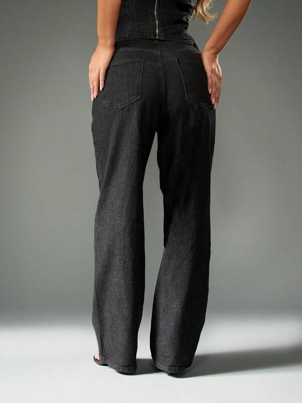 Missguided MISSGUIDED Wide Leg Denim Jeans With Metal Eyelets