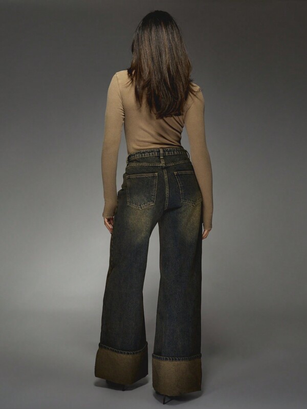 Missguided MISSGUIDED Wide Leg Denim Jeans With Turn Up Hem