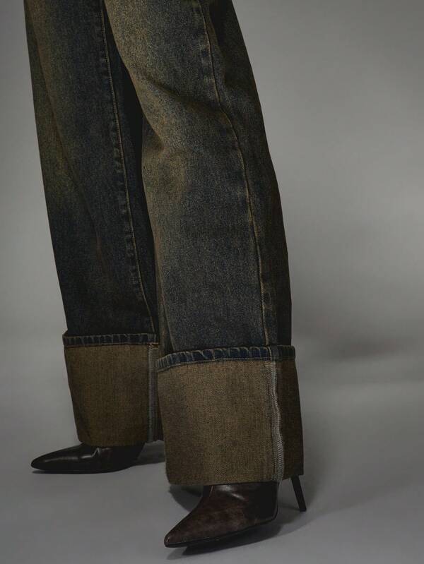 Missguided MISSGUIDED Wide Leg Denim Jeans With Turn Up Hem