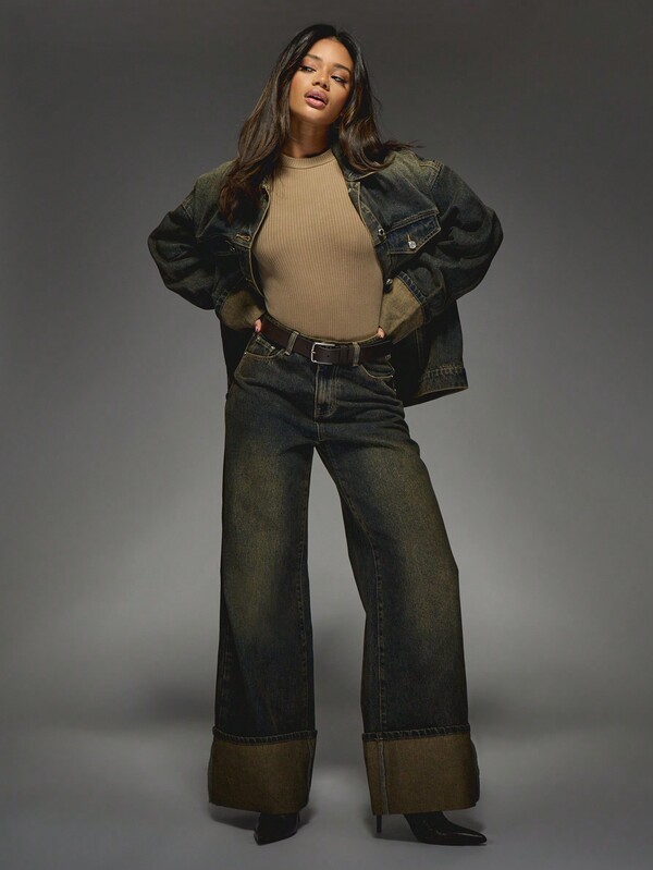 Missguided MISSGUIDED Wide Leg Denim Jeans With Turn Up Hem