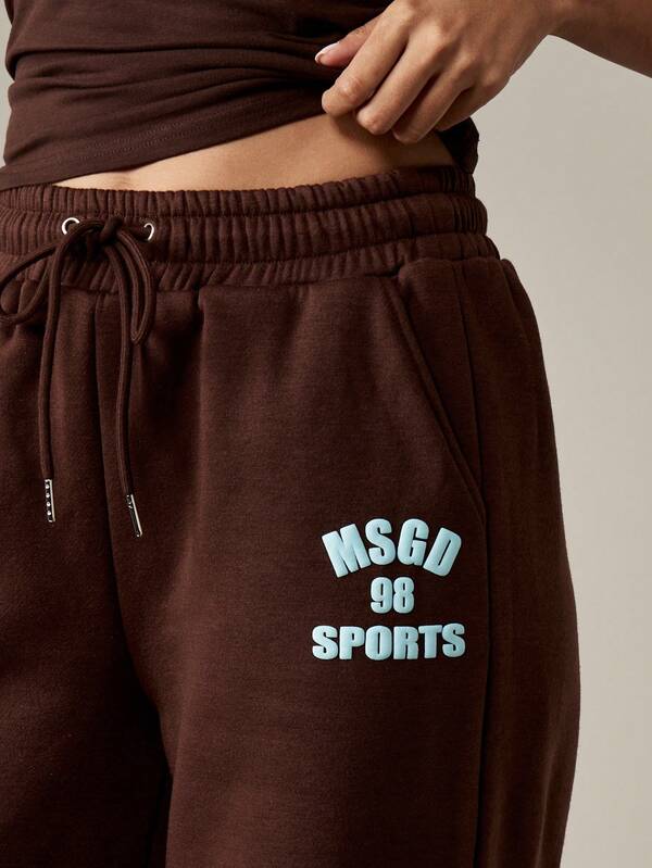 Missguided MISSGUIDED Wide Leg Drawstring Joggers With Athletic Logo Print