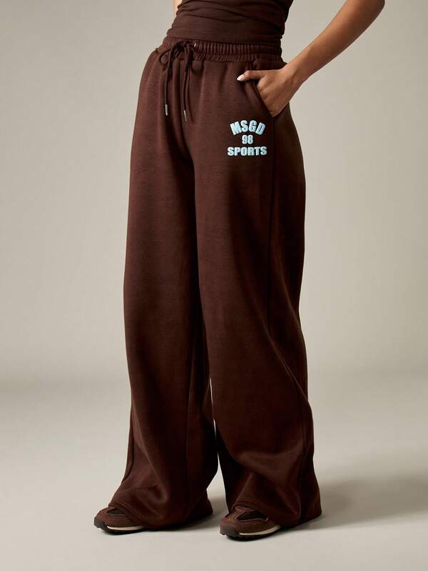 missguided MISSGUIDED Wide Leg Drawstring Joggers With Athletic Logo Print