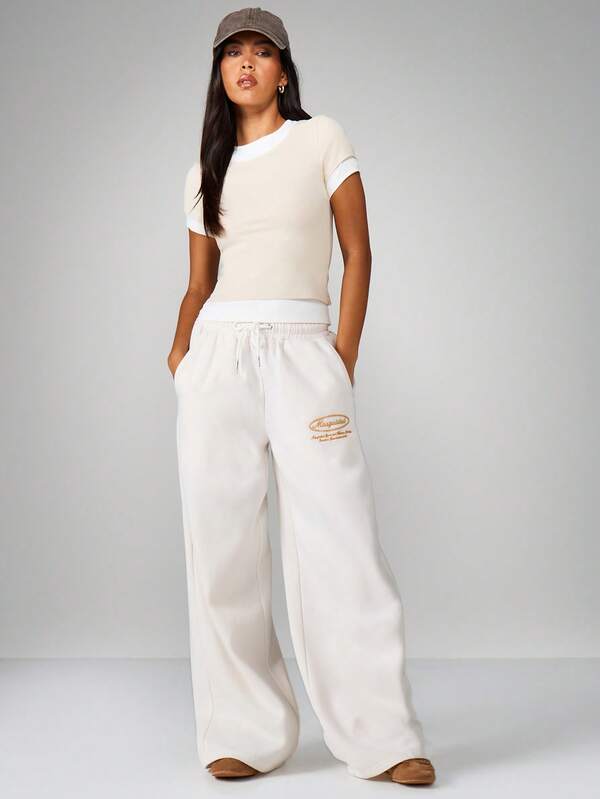 Missguided MISSGUIDED Wide Leg Drawstring Joggers With Branding